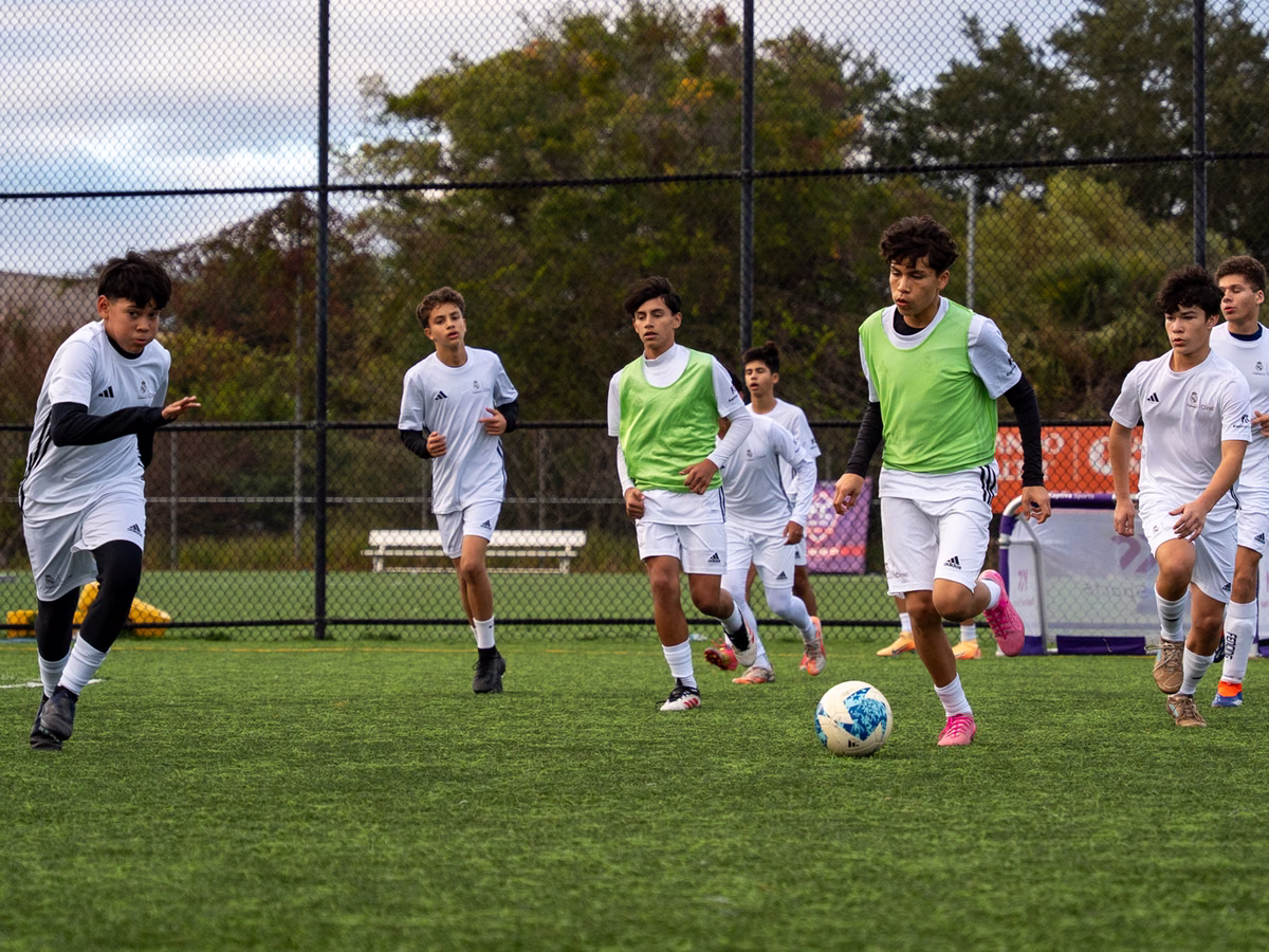 Winter soccer camp players at a Fundación Real Madrid camp